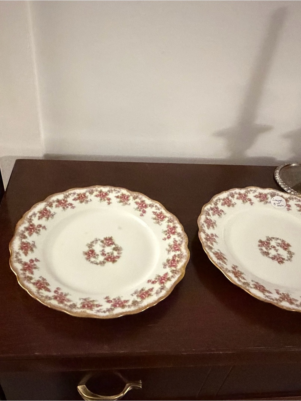 Limoges Fine China Dinner Plate in Cream with Pink Floral and Gold Trim